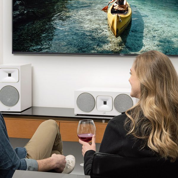 MartinLogan Motion Foundation B1 bookshelf speakers in white.