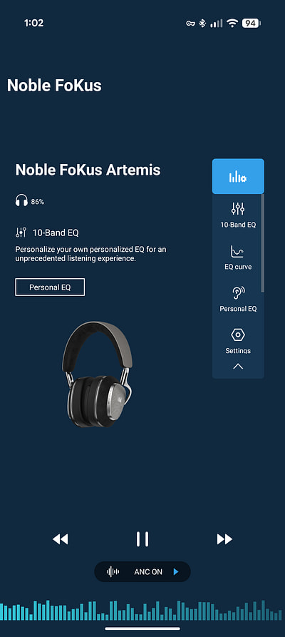 Noble Audio FoKus Artemis App with ANC On