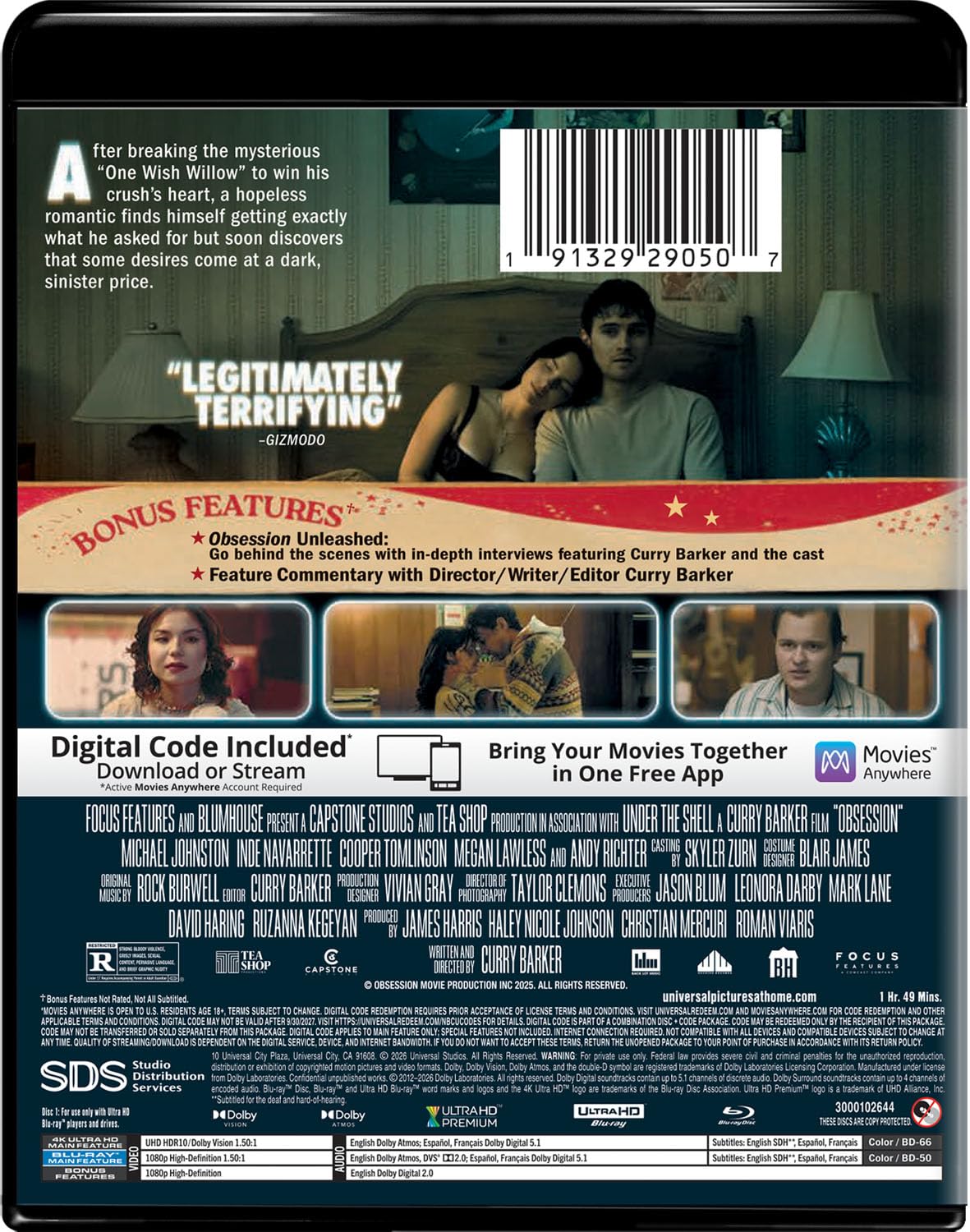 Obsession 4K Ultra HD Collector's Edition Back Cover 2026 Movie