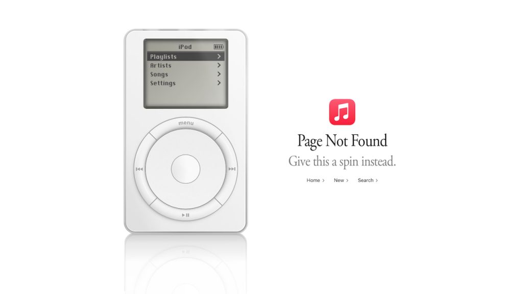 Original iPod on Apple Music 404 Page Not Found