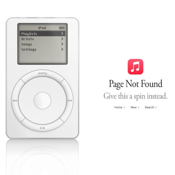 Original iPod on Apple Music 404 Page Not Found