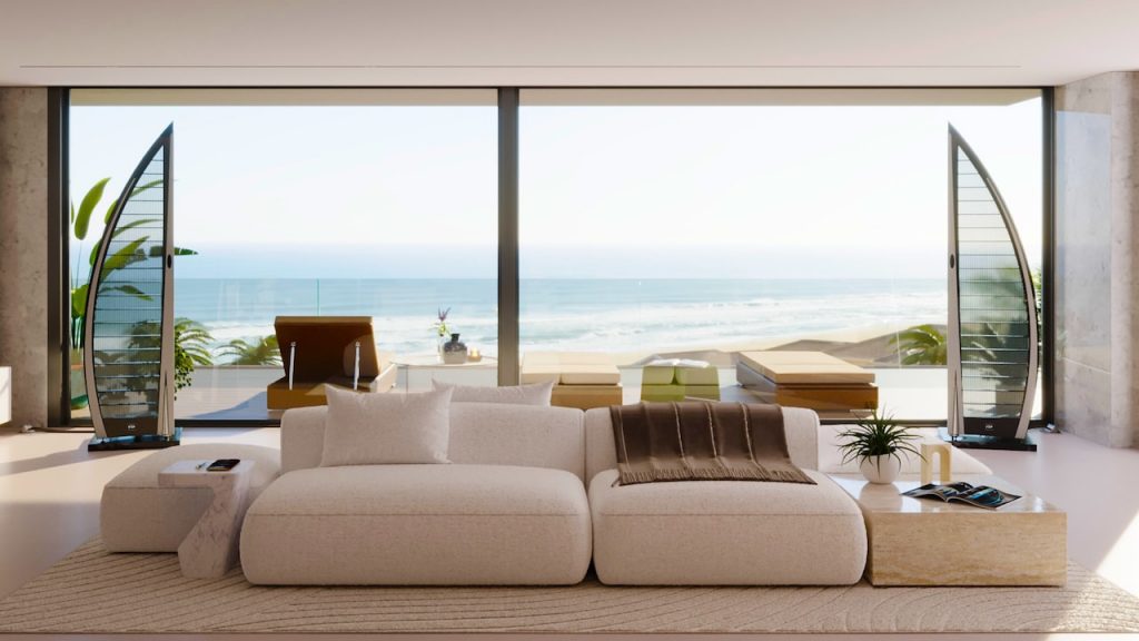 Popori Acoustics Vitorla Electrostatic Loudspeakers Beach House Lifestyle