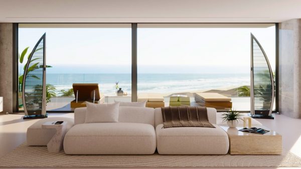 Popori Acoustics Vitorla Electrostatic Loudspeakers Beach House Lifestyle