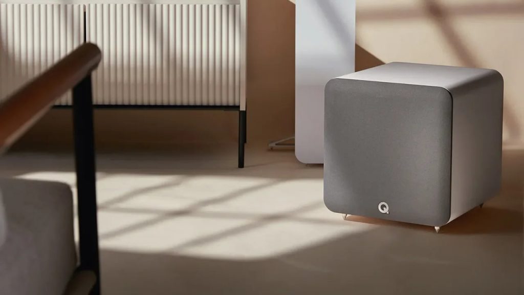 Q Acoustics Q SUB100 powered subwoofer white lifestyle