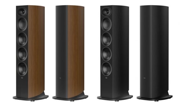 Revel PerForma4 F346 Floorstanding Loudspeaker Grilles On and Off in Natural and Black Walnut