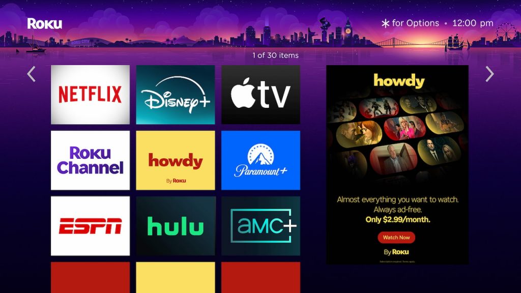 Roku Homescreen with Howdy