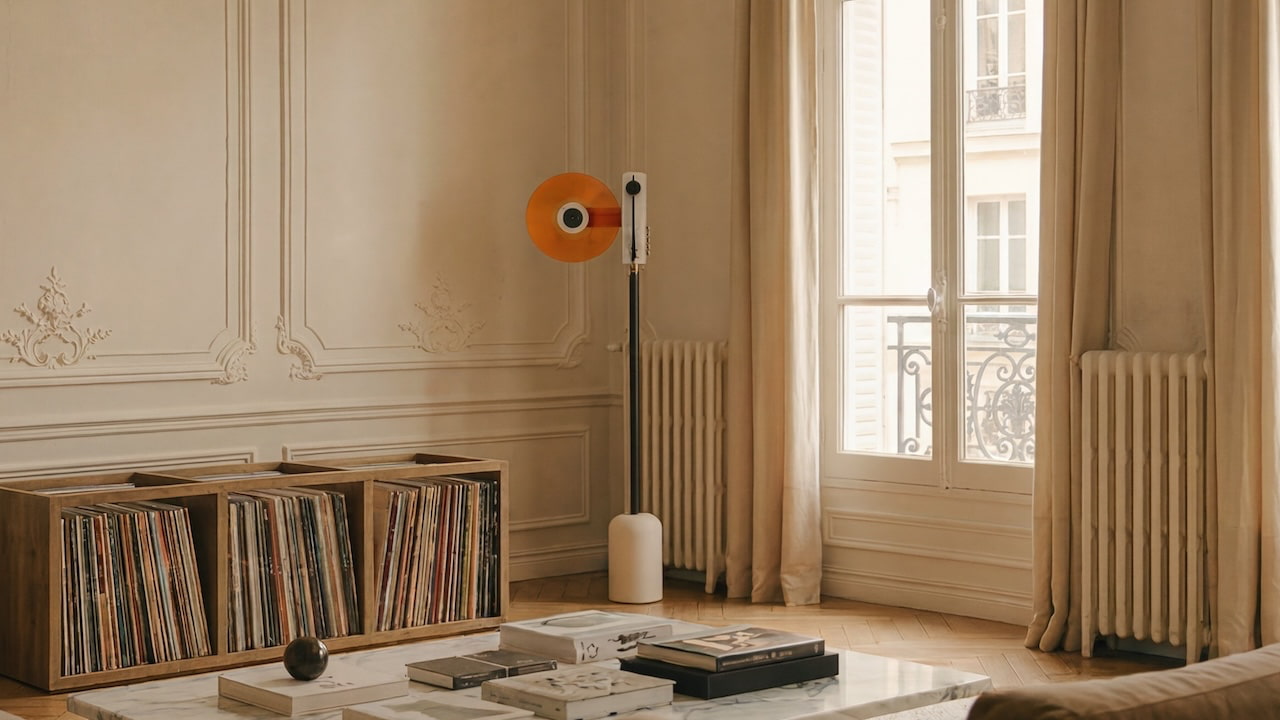 Ruka Studio TD-1 Vertical Turntable on stand Lifestyle