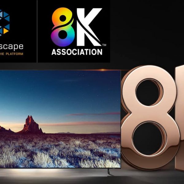 Kaleidescape and 8K Association Logos with TV