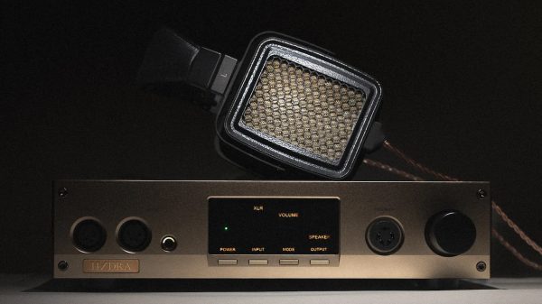 SJY Argos Electrostatic Headphones atop Hydra Integrated Amplifier