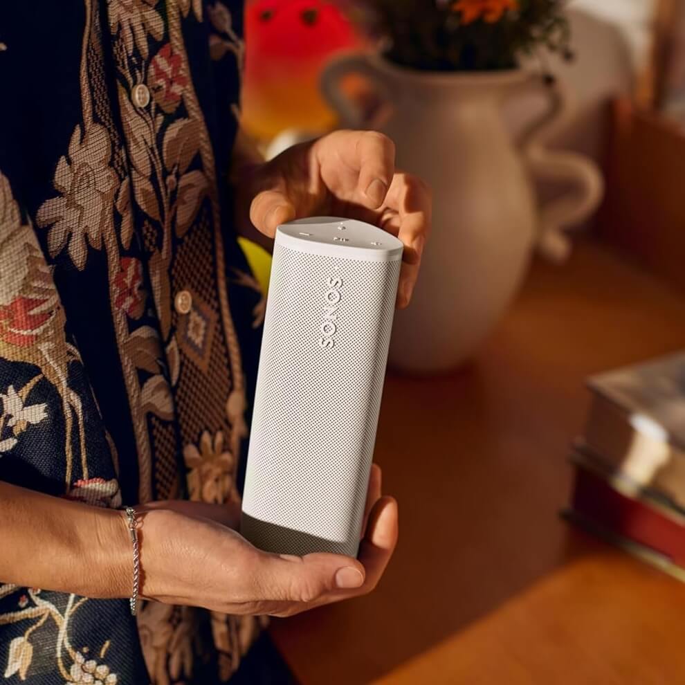 Sonos Roam 2 portable Bluetooth speaker white in hand