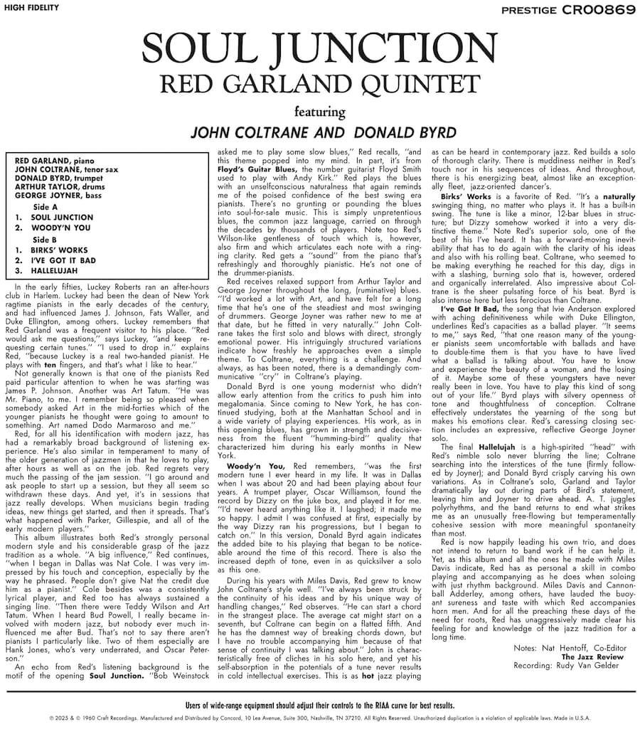 Red Garland Quintet Soul Junction LP Back Cover