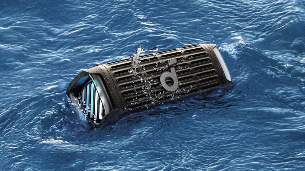 Soundcore Boom 3i portable Bluetooth Speaker floating in water