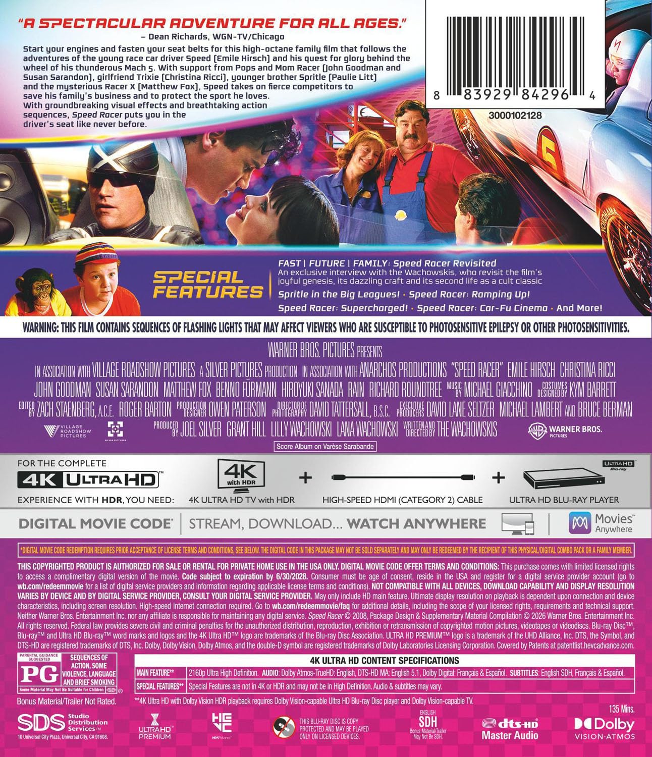 2026 Speed Racer 4K UHD Blu-ray Disc Back Cover