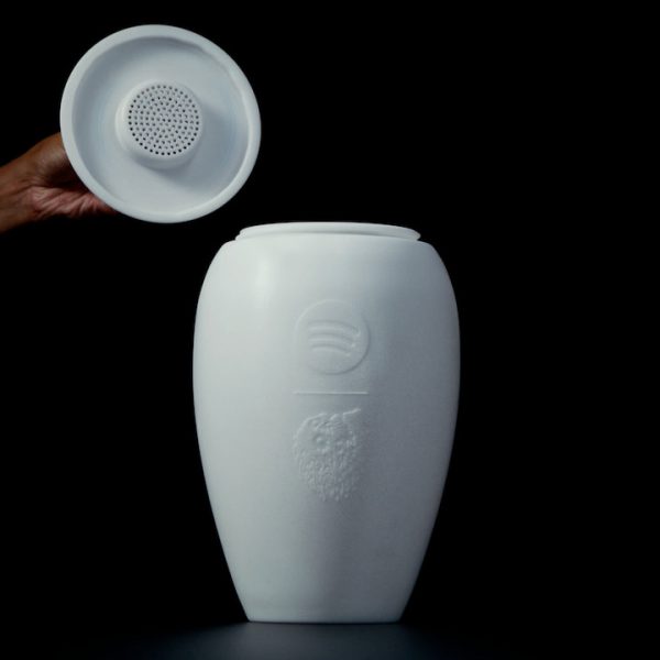 Liquid Death x Spotify Eternal Playlist Urn with lid off
