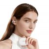 TCL CrystalClip Open-ear Wireless Earbuds Lifestyle Woman Holding White Charging Case