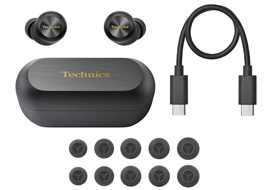 Technics EAH-AZ100 Wireless Earbuds with Case in Black with accessories