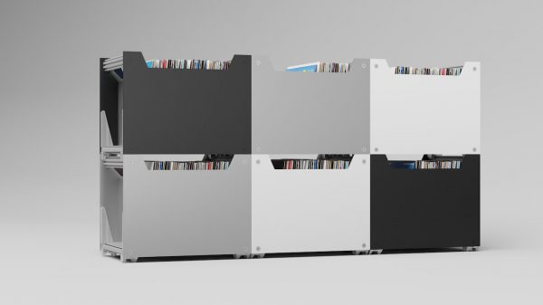 Toneoptic CAN Record Storage System stacked with mixed colors
