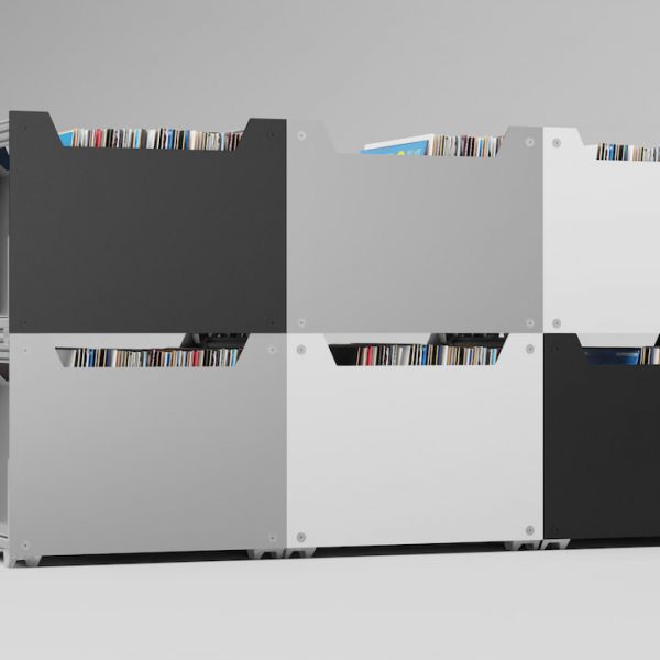 Toneoptic CAN Record Storage System stacked with mixed colors