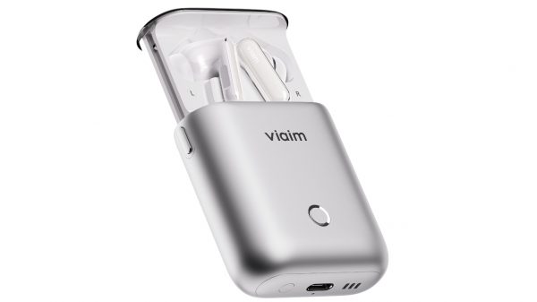 2026 Viaim Rise AI Wireless Earbuds inside case angle