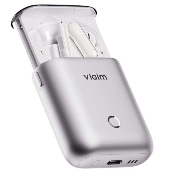 2026 Viaim Rise AI Wireless Earbuds inside case angle
