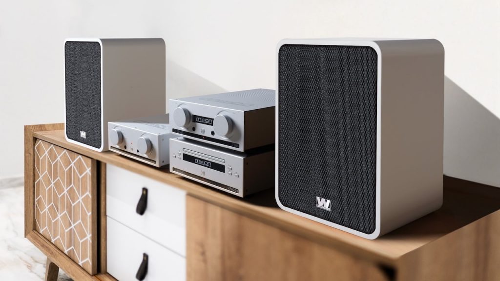 Wharfedale Denton 1s Bookshelf Speakers Lifestyle White