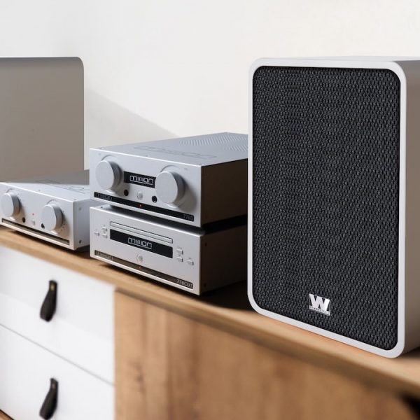 Wharfedale Denton 1s Bookshelf Speakers Lifestyle White