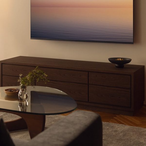 Yamaha NX-70A Wireless Speakers on stands lifestyle in black