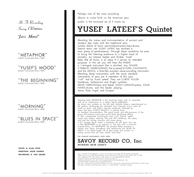 Yusef Lateef Jazz Mood Album Back Cover